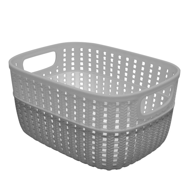 Simplify 2 Tone Sailor Knot Plastic Storage Tote | Decorative Basket | Closet Organization | De-clutter | Accessories | Toys | Bathroom Organization | Small | Grey/Grey - Image 1